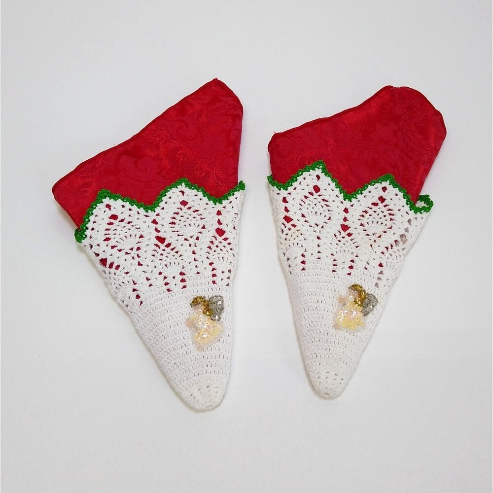Christmas Napkin Cuffs Red Napkins Sequined Angel Embellishments Circa 1990s